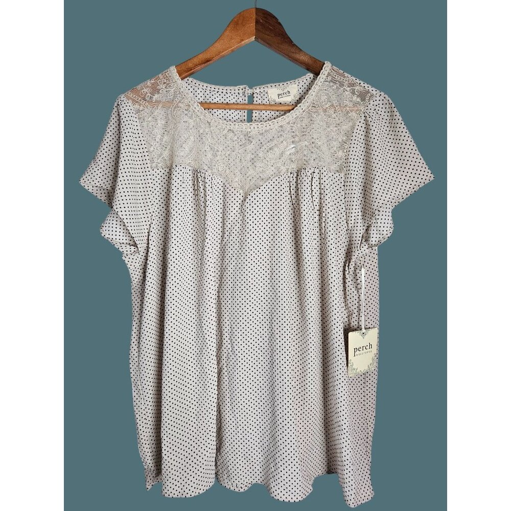 Perch By Blu Pepper Polk A Dot Lace Blouse Women 2XL